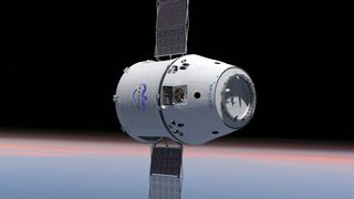 In der Mitte der Dragon-Kapsel kann man die Luke der Instrument Bay erkennen, die von maxon-Motoren geöffnet wurde. Neben der Grapple-Vorrichtung wurde dort auch das Navigationsgerät untergebracht. (SpaceX)