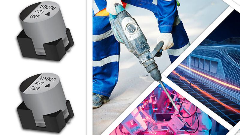 The new AEVA and AEVB Series aluminum electrolytic capacitors are engineered for harsh industrial environments, delivering high-CV, long-lifetime performance in compact, surface-mount packages that reliably withstand up to 30g acceleration and operating temperatures extending from -55° to +125°C.(Source:  Kyocera)