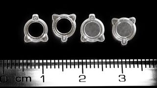 Wittmann-Battenfeld hat Spritzgießsysteme für Flüssigsilikon (LSR), die auf die Herstellung von Kleinstteilen hin ausgelegt sind. Hier etwa sogenannte Stützringe aus dem Medizinsektor. Der Rahmen ist aus Polycarbonat (PC), die Membran aus Silikon. (Wittmann-Battenfeld)
