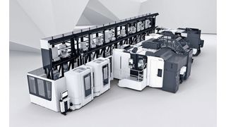 The new DMG Mori INH 63 horizontal machining centre integrated into a linear pallet pool for automated and unattended operation. (Source: DMG Mori)