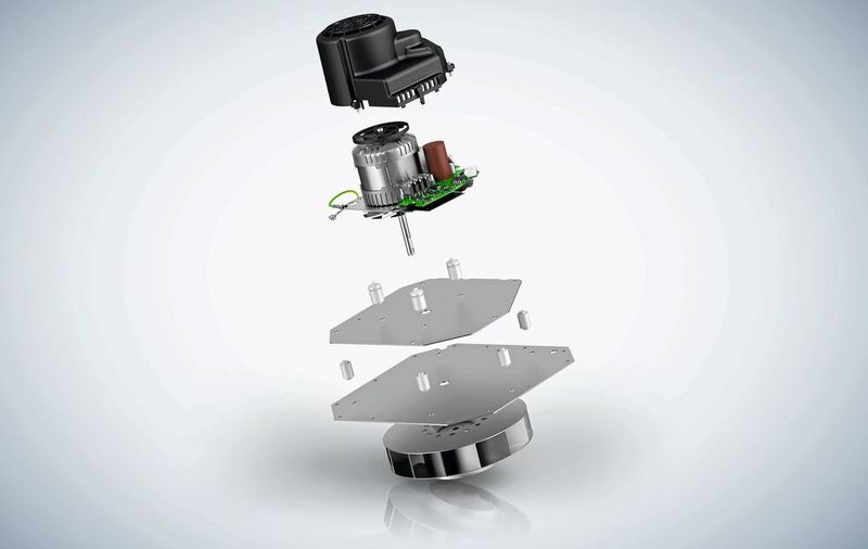 Der Ventilator und die Motoreinheit sind voneinander entkoppelt. Dadurch ist das Gebläse für den Einsatz im Hochtemperaturbereich geeignet. Die Entkopplungselemente reduzieren zudem die Geräuschemission, die durch den Körperschall entsteht. (Bild: EBM-Papst)