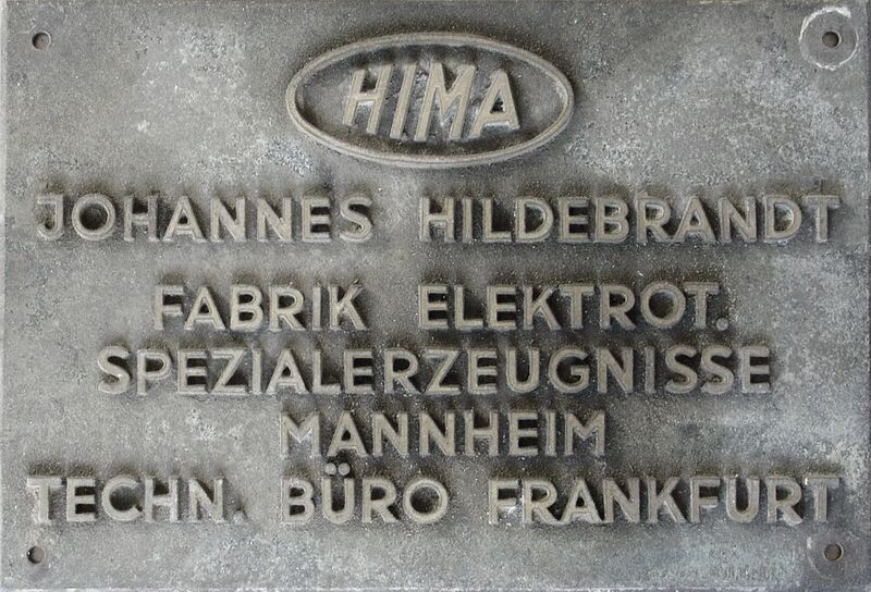 Sohn Paul Hildebrandt produziert seit 1929 Schalttafeln, Druck- und Temperaturschaltern sowie Kontroll- und Überwachungssystemen für die Schwerindustrie auf Basis von Quecksilber-Relais. 1936 lässt er die Marke HIMA, abgeleitet aus den Abkürzungen für Hildebrandt und Mannheim in das Firmenregister der Stadt Mannheim eintragen. (Hima)