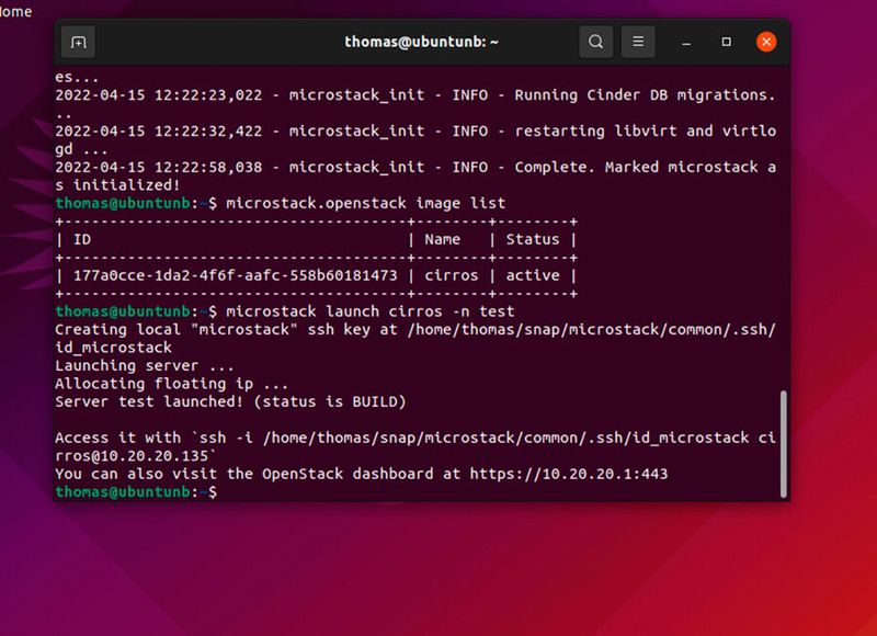 Verwalten von MicroStack im Terminal und Erstellen von neuen Instanzen für OpenStack im Terminal. (Bild: Joos)