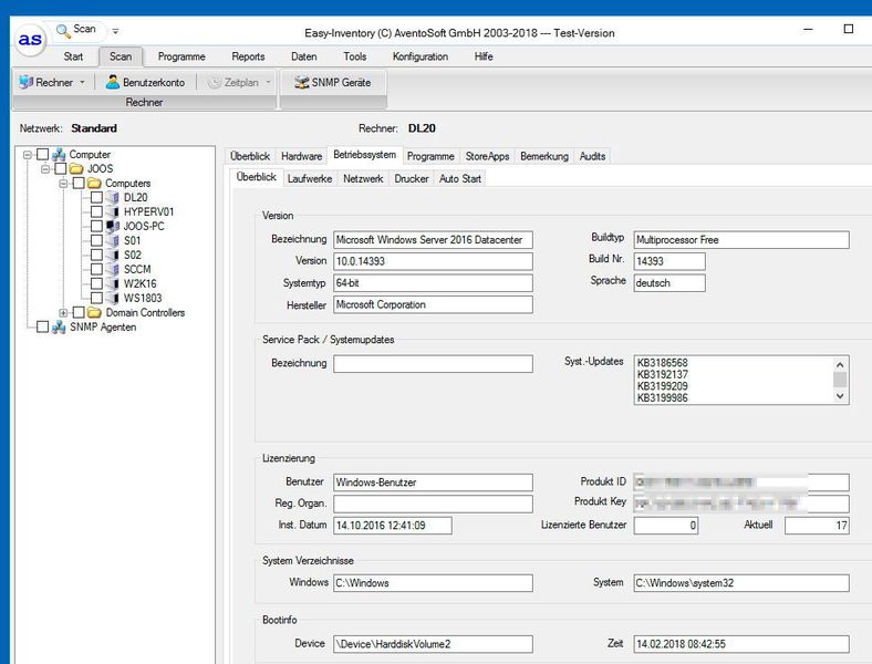 Nach dem Scanvorgang könnend die Daten der gefundenen Rechnern schnell und unkompliziert über verschiedene Registerkarten angezeigt werden. (Joos / AventoSoft)