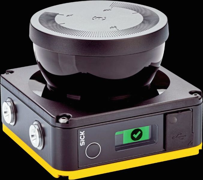 Sicherheitstechnik: Der nanoScan3 von SICK überwacht die Umgebung mit einem 275-Grad-Scanfeld bei kompakter Bauhöhe. (Bild: Sick)