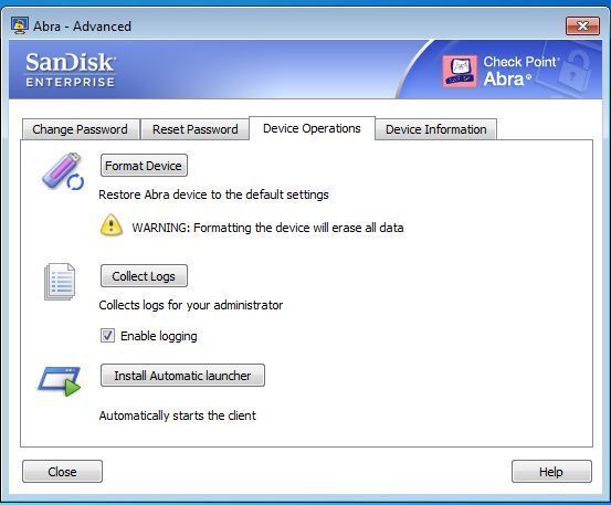 Über die Advanced-Option des Logon-Bildschirms gelangt man auch zu den weiteren Verwaltungsfunktionen von Abra. An dieser Stelle lassen sich Passworte ändern oder zurückzusetzen. Ferner sind weitere Funktionen anzustoßen oder Detail zum Stick einzusehen. (Archiv: Vogel Business Media)