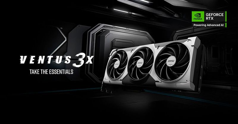 Ventus nennt sich die Mainstream-Baureihe von MSI, die alle RTX-5000-GPUs abdeckt. Die Karten sind mit Torx-5.0-Lüftern bestückt und bieten rechteckige Heatpipes sowie eine Backplate aus Metall. Die Geforce RTX 5070 12 G Ventus ist eine kurze Karte mit zwei Lüftern, die andere Modelle sind mit einem größeren Kühlkörper und drei Lüftern bestückt.  (Bild: MSI)