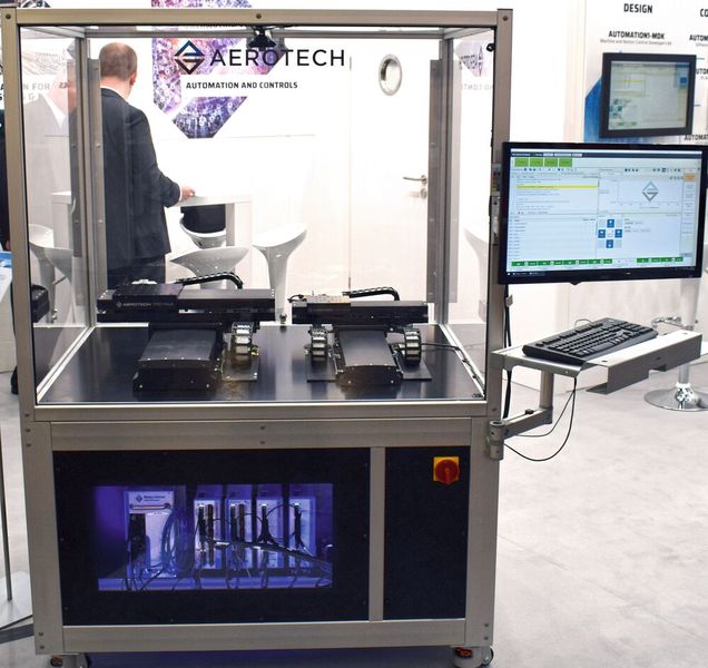 Die robusten und hochpräzisen Linearpositioniertische mit hohen Taktraten aus der PRO-LM-Serie von Aerotech werden ebenfalls über die Automation1-Plattform gesteuert: Im Bild mit vier XC4e PWM-Antriebsreglern und Hyperwire Motion Bus.  (Bild: Aerotech)