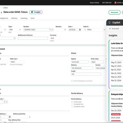 Der neue Sage Copilot in der ERP-Lösung X3 gibt Anwendern kontextbezogene Einblicke, wie hier zu Vertriebskennzahlen. (Bild: Sage)