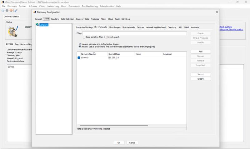 JDisc Discovery für Netzwerkscans konfigurieren. (Bild: Joos - JDisc)