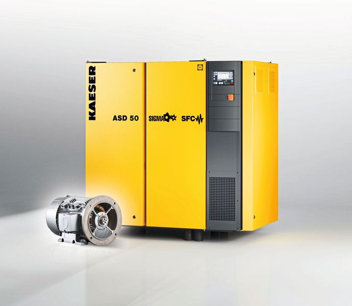 Die frequenzgeregelte Variante der ASD-Schraubenkompressoren von Kaeser gibt es mit einem Synchronreluktanz-Antriebssystem von Siemens. (Bild: Kaeser)