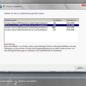 Abbildung 1: Bei der Installation des Windows Server 2008 kann die Variante „Server Core“ ausgewählt werden.