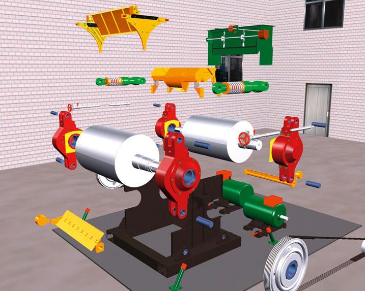 Schon früh wurden die digitalen Konstruktionsdaten für die Produktdokumentation genutzt. So wie hier in der Explosionsdarstellung einer Flockierwalzenmühle.  (Bild: Fraunhofer IFF)