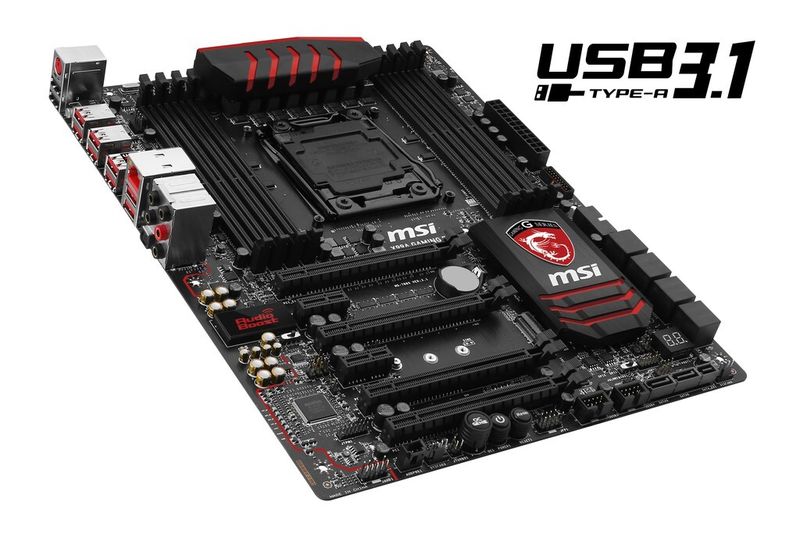 Den Anfang unter den MSI-Boards mit USB 3.1 Gen2 macht das X99A Gaming für Sockel-2011-Prozessoren. Es bietet zwei USB-Typ-A-Anschlüsse mit maximal 10 GBit/s. (Bild: MSI)