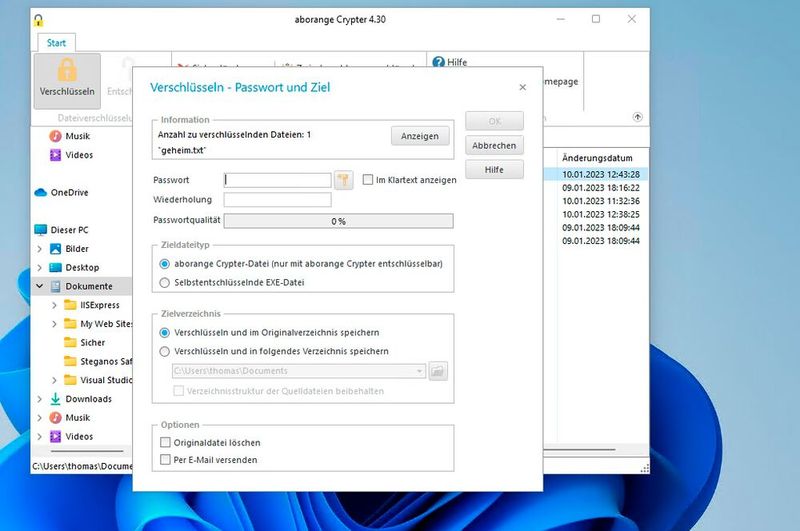 Aborange Crypter hilft bei der Verschlüsselung einzelner Dateien oder ganzer Laufwerke. (Bild: Joos – Aborange)