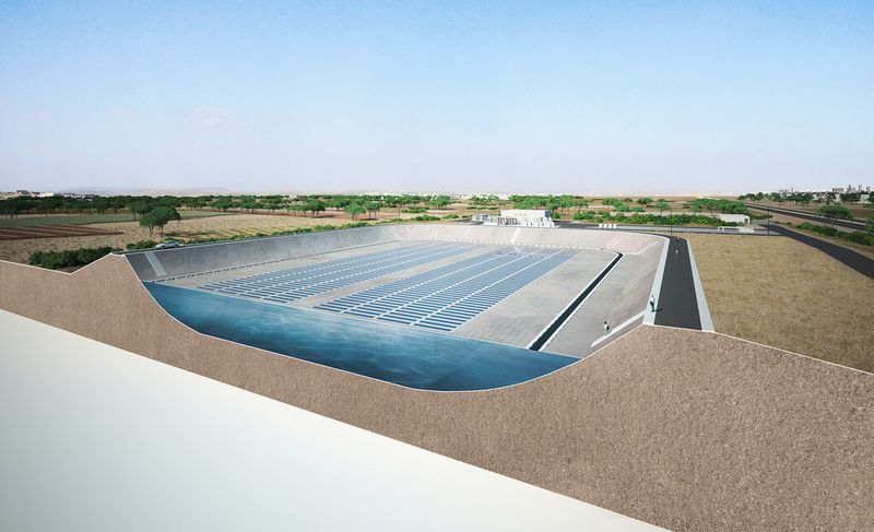 Querschnitt durch einen mit Verdunstungsschutzfolie versehenen Wasserbeckens. (Bild: ContiTech)