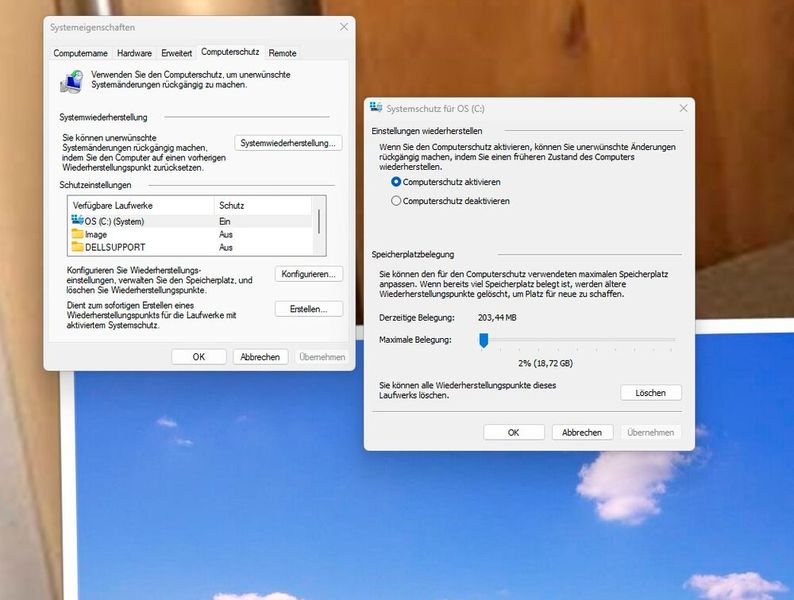 Konfigurieren des Computerschutzes in Windows 11. (Bild: Joos (Screenshot))