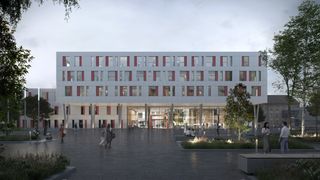 UKB-Herzzentrum in Bonn: Der
Gesundheitsbau realisiert erstmals Kardiologie und Herzchirurgie unter einem Dach.
 (Bild: Telluride Architektur)