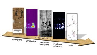 Ein Forscherteam untersuchte ein antikes Papyrus mit einer vermeintlichen leeren Stelle. Mithilfe mehrerer Methoden entdeckte es, welche Zeichen einst an dieser Stelle standen und welche Tinte verwendet wurde. (HZB)