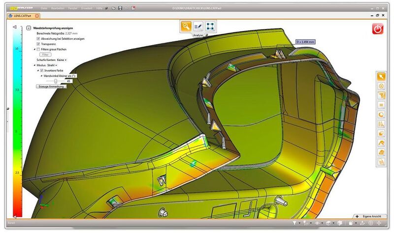 Der 3D_Analyzer ermöglicht u.a. eine Wandstärkenprüfung für Modelle aus allen gängigen CAD-Systemen und -Formaten. (Core Technologie)
