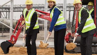 Groundbreaking for BASF's new TDI facility at Ludwigshafenin November 2012: From left Raimar Jahn, head of Polyurethanes, Margret Suckale, member of the BASF board and Dr. Bernhard Nick, head of the Verbund-site Ludwigshafen. (Picture: BASF)