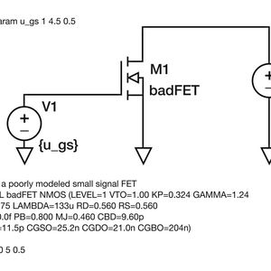 Bild 2: SPICE Testbench zur Simulation des Ausgangskennlinienfeldes eines FET. (Bild:  Heitec)