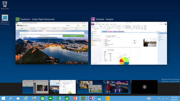Das ist neu: Multiple Desktops, etwa für private und berufliche Anwendungen. (Bild: Microsoft)