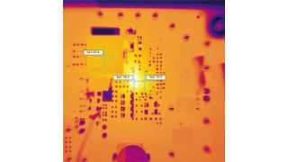 Figure 1. TPS543C20 40-A thermal image at 0.9-V output with 12-V input, at 25°C ambient (Texas Instruments)