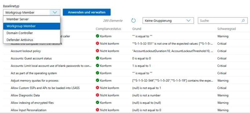 Die Baseline lässt sich für verschiedene Serverrollen umsetzen, auch direkt im Windows Admin Center. (Bild: Joos)