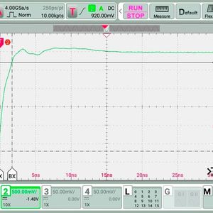 Bild 5: Signalanstiegszeit, abgetastet durch 10:1-Oszilloskoptastkopf mit 150 MHz Bandbreite.(Bild:  Elektronikmanufaktur Mahlsdorf)