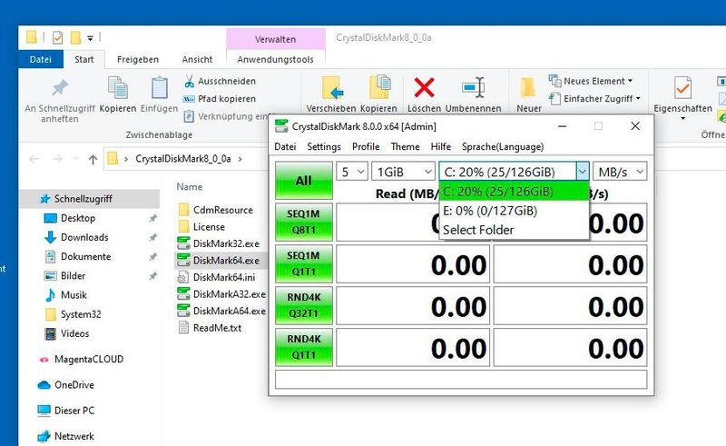 Auswählen der Festplatte für den Test. (Joos/CrystalDiskMark)