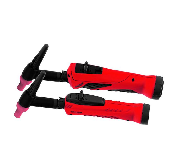 Vergleich der beiden Griffschalengrößen, die man bei den neuen, modular konzipierten WIG-Schweißbrennern von Fronius zur Auswahl hat. (Bild: Fronius)