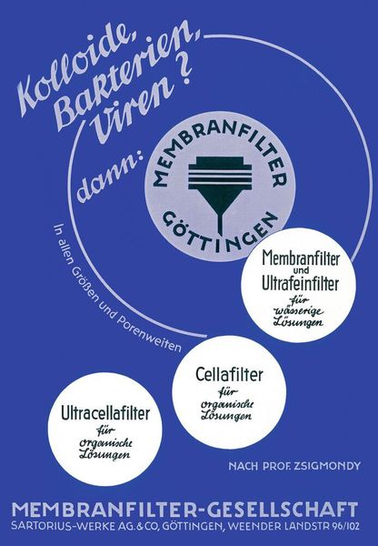 The Membranfiltergesellschaft drove the development and distribution of the new filtration technology. (Sartorius)