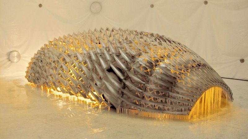 Die automobile Kunst von Ólafur Elíasson unterscheidet sich drastisch von den vorherigen Fahrzeugen der BMW-Art-Car-Reihe. Das Werk des Dänen isländischer Herkunft ist ein radikaler Bruch mit den bisherigen Art-Cars. Ein Auto erkennt man zunächst nicht, das Objekt wirkt wie ein riesiger Kokon. Elíasson ist dafür bekannt, sich in seiner Kunst mit der Natur und physikalischen Phänomenen auseinanderzusetzen. Passend zum Ausgangsfahrzeug seines Werkes, denn unter der Hülle steckt ein Rennprototyp, der wasserstoffbetrieben vorankommt. Zurück zum Kokon: Die Hülle des BMW H2R setzt sich aus Metallplättchen zusammen, die mit Wasser besprengt wurden und das in einem riesigem Kühlraum. So entstand ein Eispanzer, der den Wagen gefangen hält. Das mobile Objekt wurde zur Immobilie – Elíassons Ansatz, sich mit der Nachhaltigkeit unserer Gesellschaft auseinanderzusetzen. (Bild: BMW)