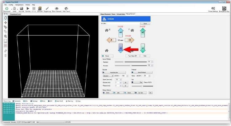 Der 3D-Drucker Velleman K8200 im Aufbau: In diesem Beispiel bewegt sich die Y-ACHSE 10 mm nach HINTEN (Bild: Velleman nv)