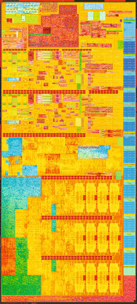 DAs Die eines Broadwell-Prozessors in einer Falschfarben-Darstellung (Intel)