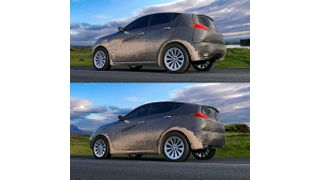 Mittels Software simulieren OEMs verschmutzte Teile am Fahrzeug und berechnen die Wege von Wasser auf der Frontscheibe. (Exa)