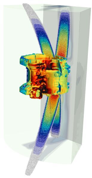 Even though the respective work pieces are not yet available, digital particle simulation with 3D work piece data helps with the design and optimization of complex shot blasting processes.  (Source: Rösler Oberflächentechnik)