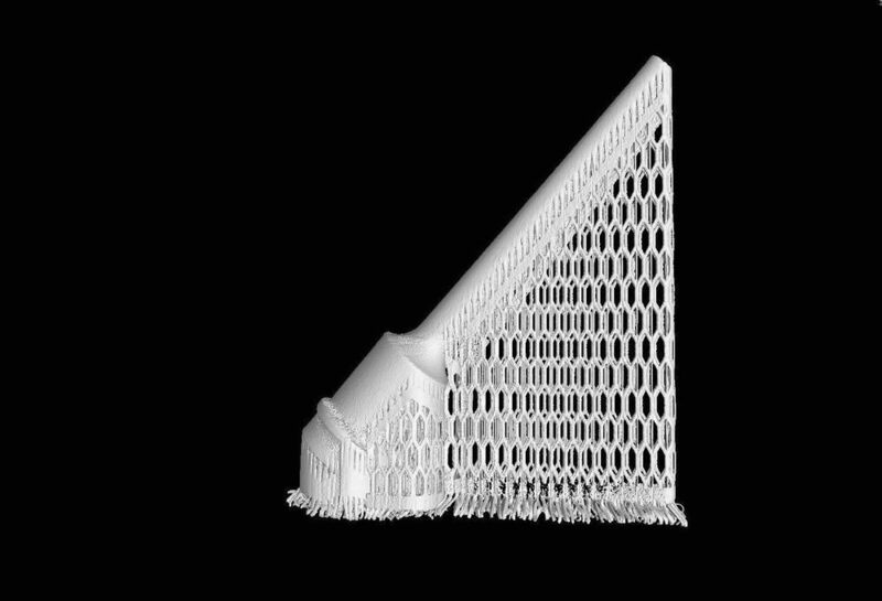 3D-Ansicht der nicht-hirtisierten Düse mit Stützstruktur. (Visiconsult)