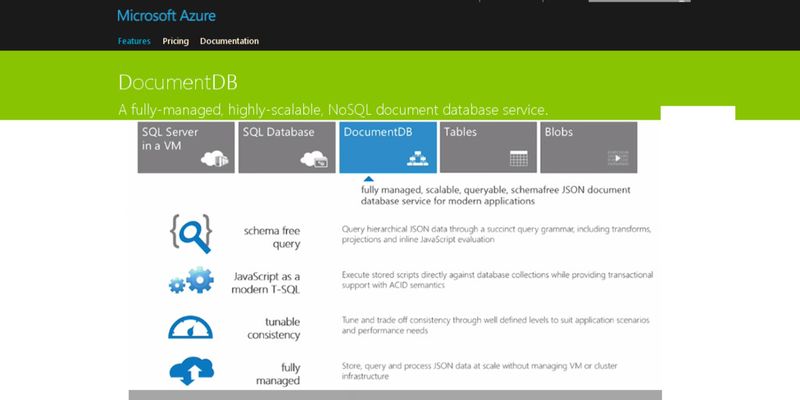 Microsofts NoSQL-Datenbank DocumentDB ist jetztoffiziell als Dienst in Azure verfügbar Microsofts NoSQL-Datenbank DocumentDB ist jetztoffiziell als Dienst in Azure verfügbar