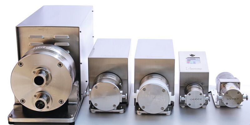 Quattroflow offers a complete family of stainless-steel quaternary diaphragm pumps for use in biopharmaceutical manufacturing, many of which can also be outfitted with disposable plastic wetted parts and pump heads. (Quattroflow)