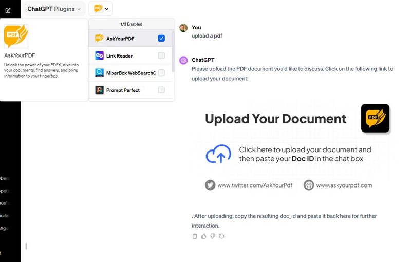 AskYourPDF ermöglicht den direkten Upload von PDF-Dateien, die sich anschließend mit ChatGPT analysieren lassen. (Bild: Joos)