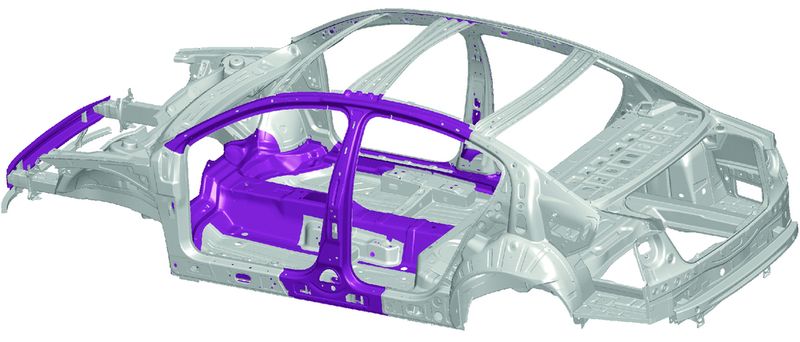 Abb. 3: Einsatz warmumgeformter Stähle  in der Karosseriestruktur des VW Passat Quelle: Volkswagen AG (Archiv: Vogel Business Media)