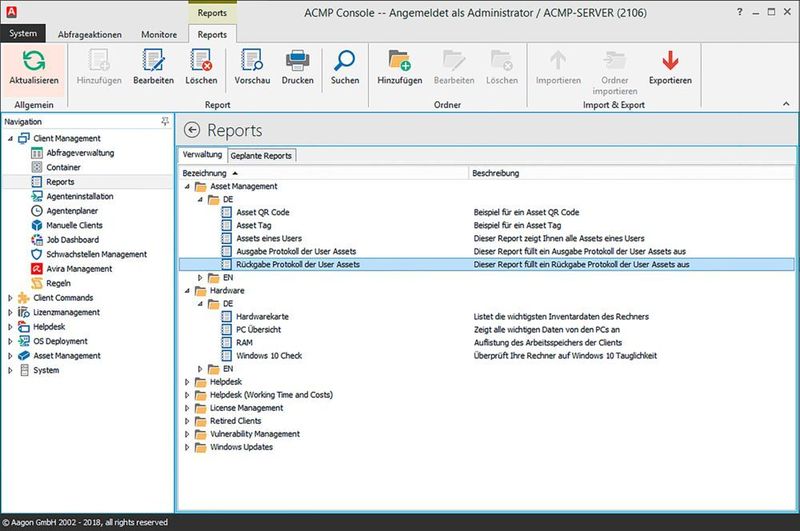 ACMP von Aagon gehört zu den bekanntesten Inventarisierungstools. Es ist schnell einsatzbereit und sehr flexibel. Außerdem ist die Bedienung eher einfach gehalten. (Aagon)