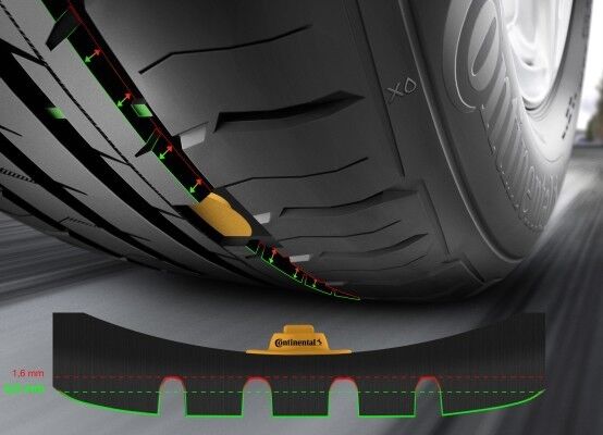 Zukünftige Reifendrucksensoren von Continental erkennen auch die Reifenprofiltiefe. Ist das Profil unter einen jeweils individuellen Grenzwert heruntergefahren, meldet die Bordelektronik, dass ein Reifenwechsel ansteht. (Bild: Continental)