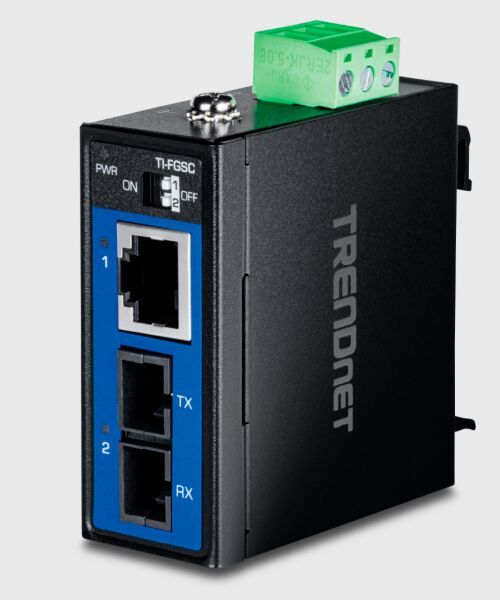 So sieht der 1000BASE-LX“-Medienkonverter „TI-FGSC“ von Trendnet aus.(Bild:  TRENDnet)