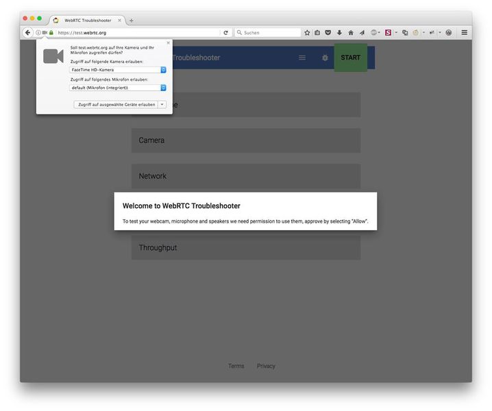Der WebRTC-Troubleshooter zeigt, ob der jeweilige Browser alle WebRTC-Techniken unterstützt. (WebRTC.org)