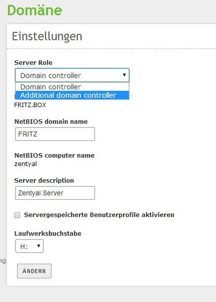 Abbildung 6: Zentyal kann sich gegenüber Windows-Rechner wie ein Windows-Domänencontroller verhalten. Die Einstellungen dazu sind im Bereich Office\Domäne zu finden. (Bild: Joos)