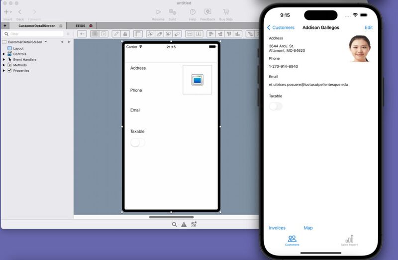 Entwicklungsumgebung Xojo und iOS-Simulator für eine App.