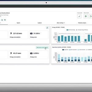 Die Drivetrain Analyzer Cloud stellt zusätzlich wichtige Daten und Handlungsempfehlungen hinsichtlich CO₂-Emissionen, Energieverbräuche und Energiekosten bereit.(Bild:  Siemens)